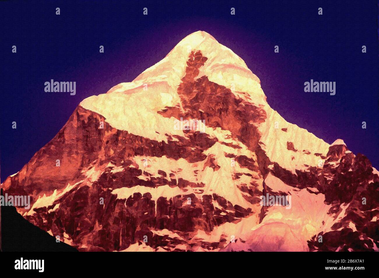 Digital Paintings; Neelkanth Peak-11 Digital painting of Neelkanth peak sitituated at Badrinath in the Garhwal Himalayas, Uttarakhand, India. Stock Photo
