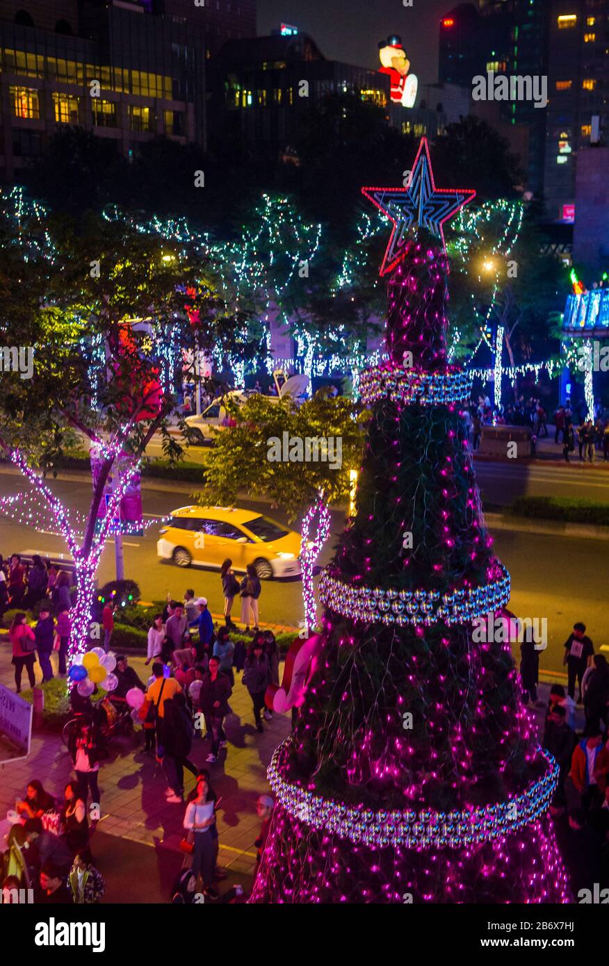 Christmas lights and decorations in downtown Taipei Taiwan Stock Photo