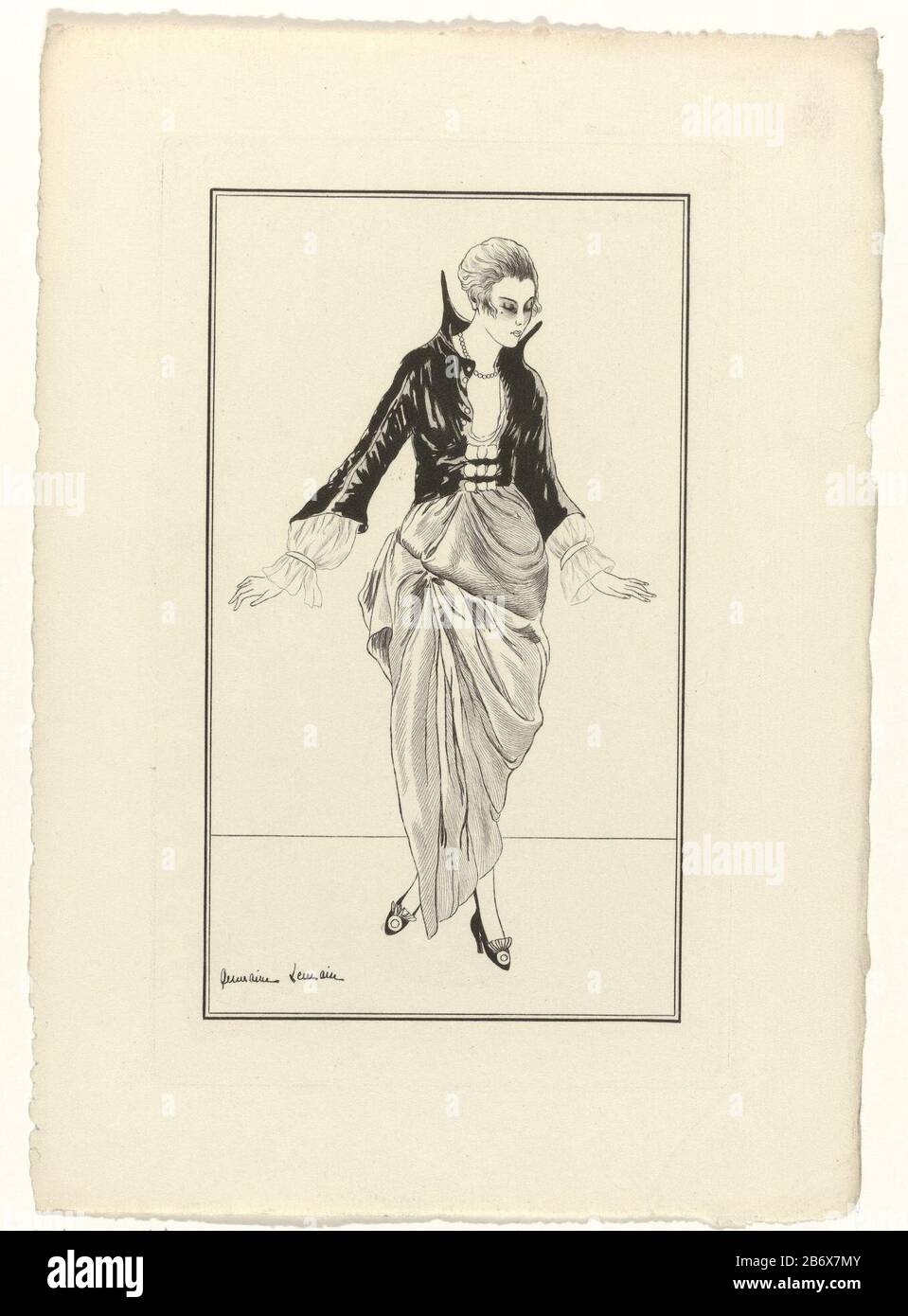 Journal des Dames et des Modes, Costumes Parisiens, 1914, No 169 Journal des Dames et des Modes, Costumes Parisiens, 1914, No. 169 Object Type : fashion picture Item number: RP-P-2009-1741ACatalogusreferentie: 1 (3) Note: three states in the collection of the Rijksmuseum description: Woman in a skirt burgundy colored satin and a Casaque (blouse?) Of black satin with blue velvet bows. Proof of a picture from the periodical fashion Journal des Dames et des Modes (1912-1914) . Manufacturer : to drawing of: Germaine Leurain (indicated on object) print maker: anonymous date: 1914 Physical character Stock Photo