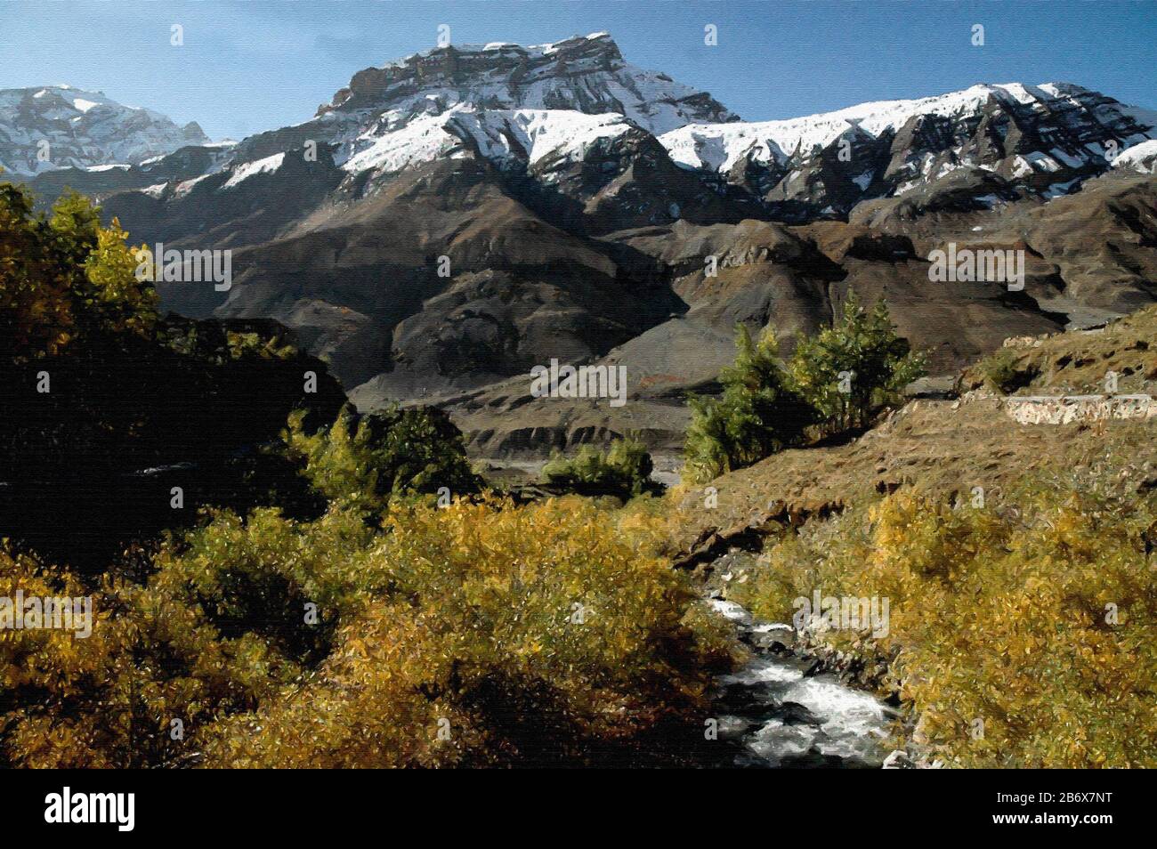 Digital Painting: Pin Valley-0251  Digital Paintings of Beautiful mountain landscapes of Pin Valley located at Lahaul Spiti, Himachal Pradesh, India. Stock Photo