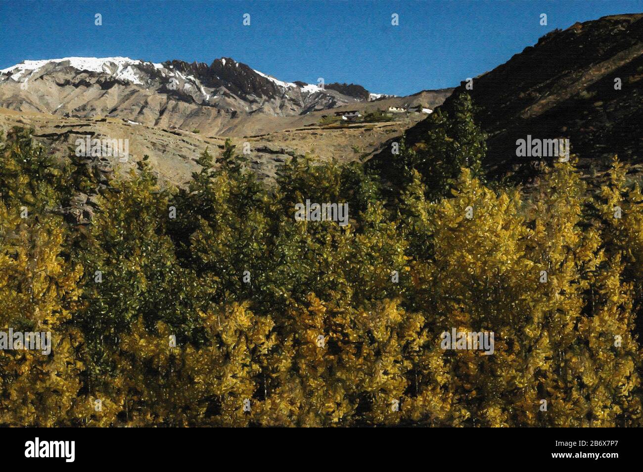 Digital Painting: Pin Valley-0258  Digital Paintings of Beautiful mountain landscapes of Pin Valley located at Lahaul Spiti, Himachal Pradesh, India. Stock Photo