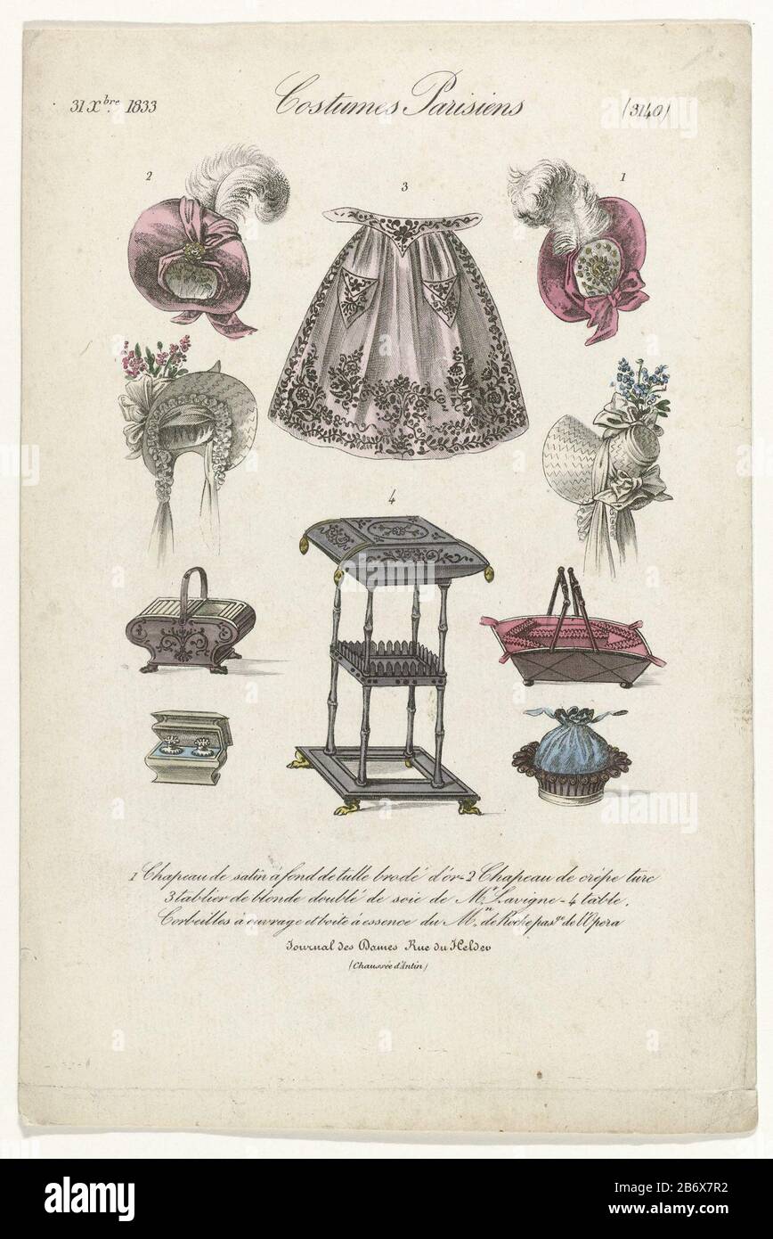 Journal des Dames et des Modes, Costumes Parisiens, 31 décembre 1833,  (3140): 1 Chapeau de