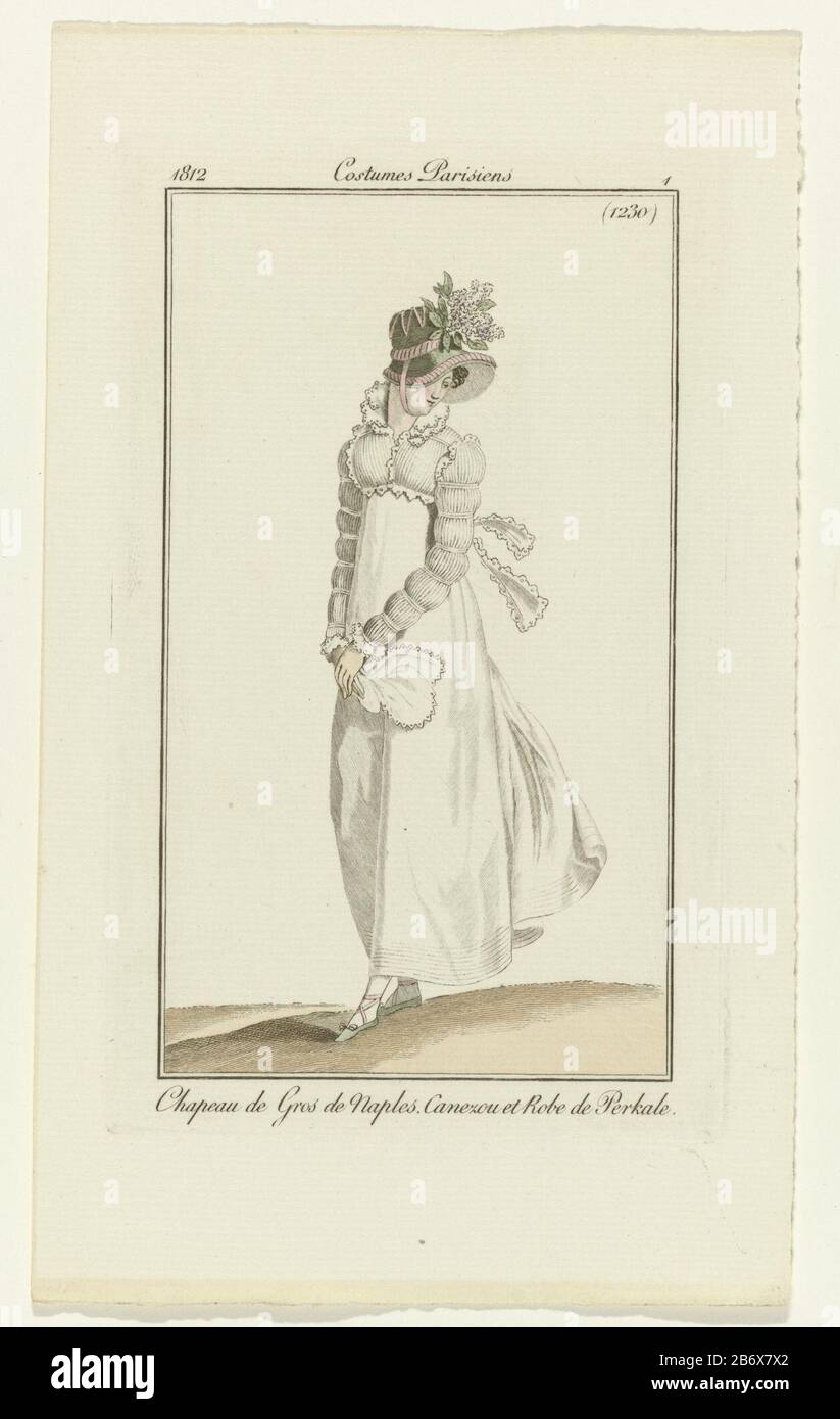 Journal des Dames et des Modes, Costumes Parisiens, kopie naar 25 mai 1812,  (1230), No 1 Chapeau de Gros de Naples () F, running to the left, and  dressed in a canezou