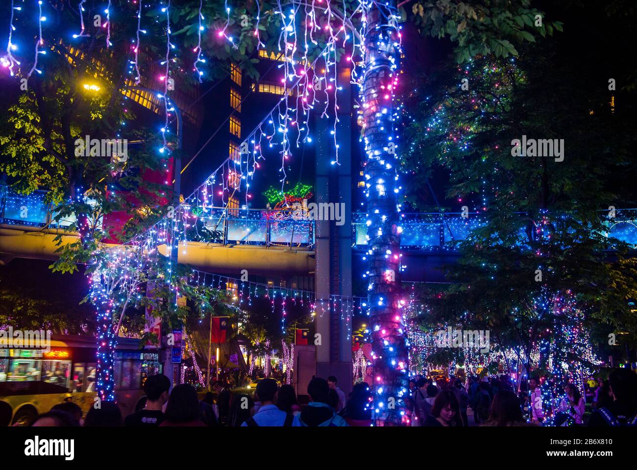 Christmas lights and decorations in downtown Taipei Taiwan Stock Photo