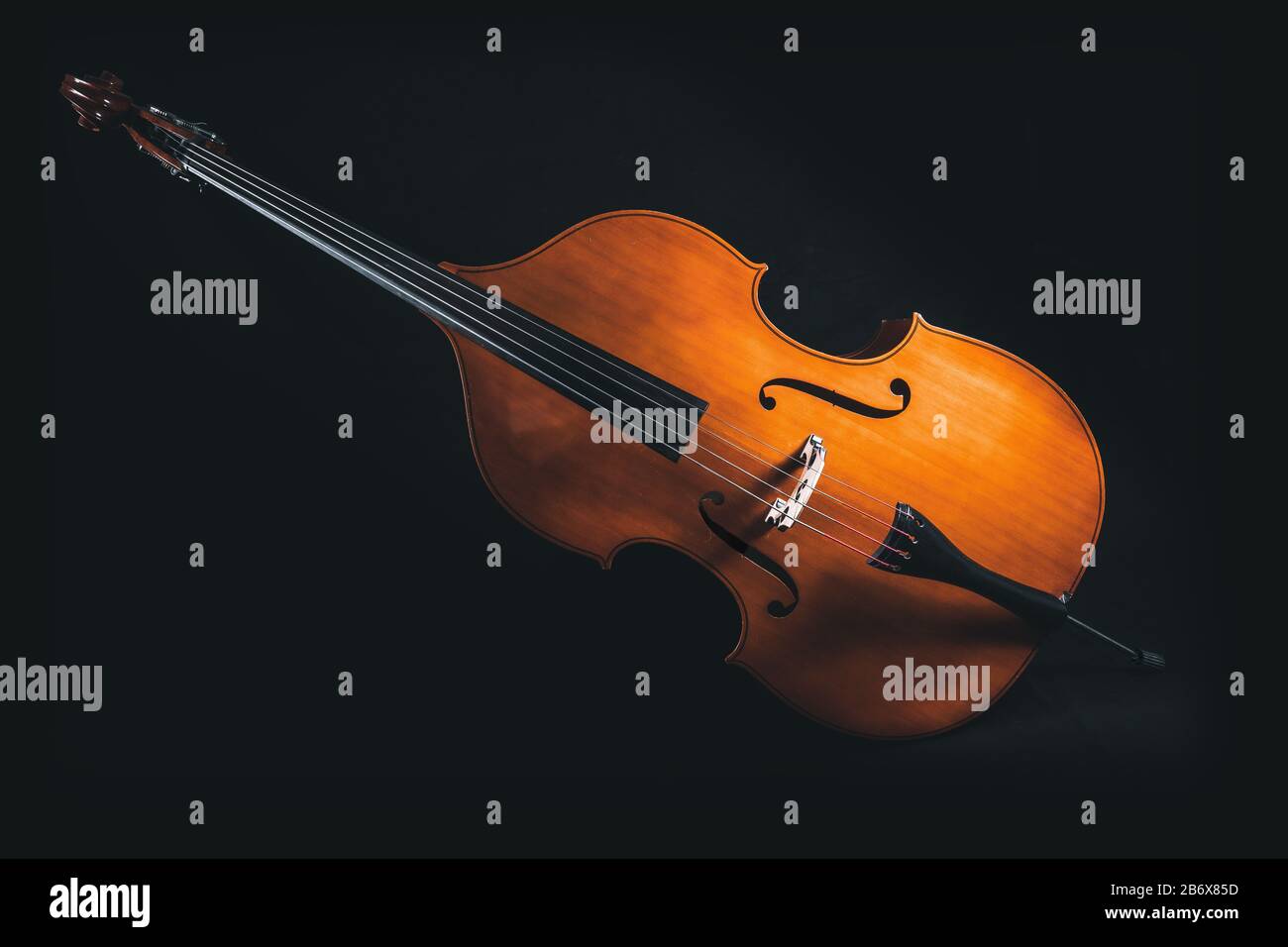 Double bass full size view in dark ambient Stock Photo