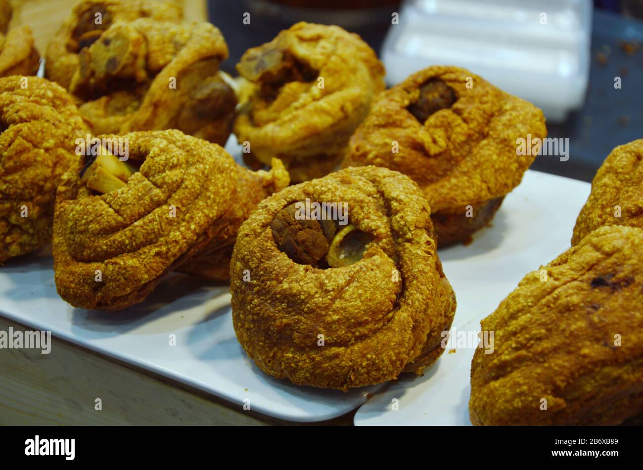 deep fried crispy German pork knuckles on plate Stock Photo Alamy