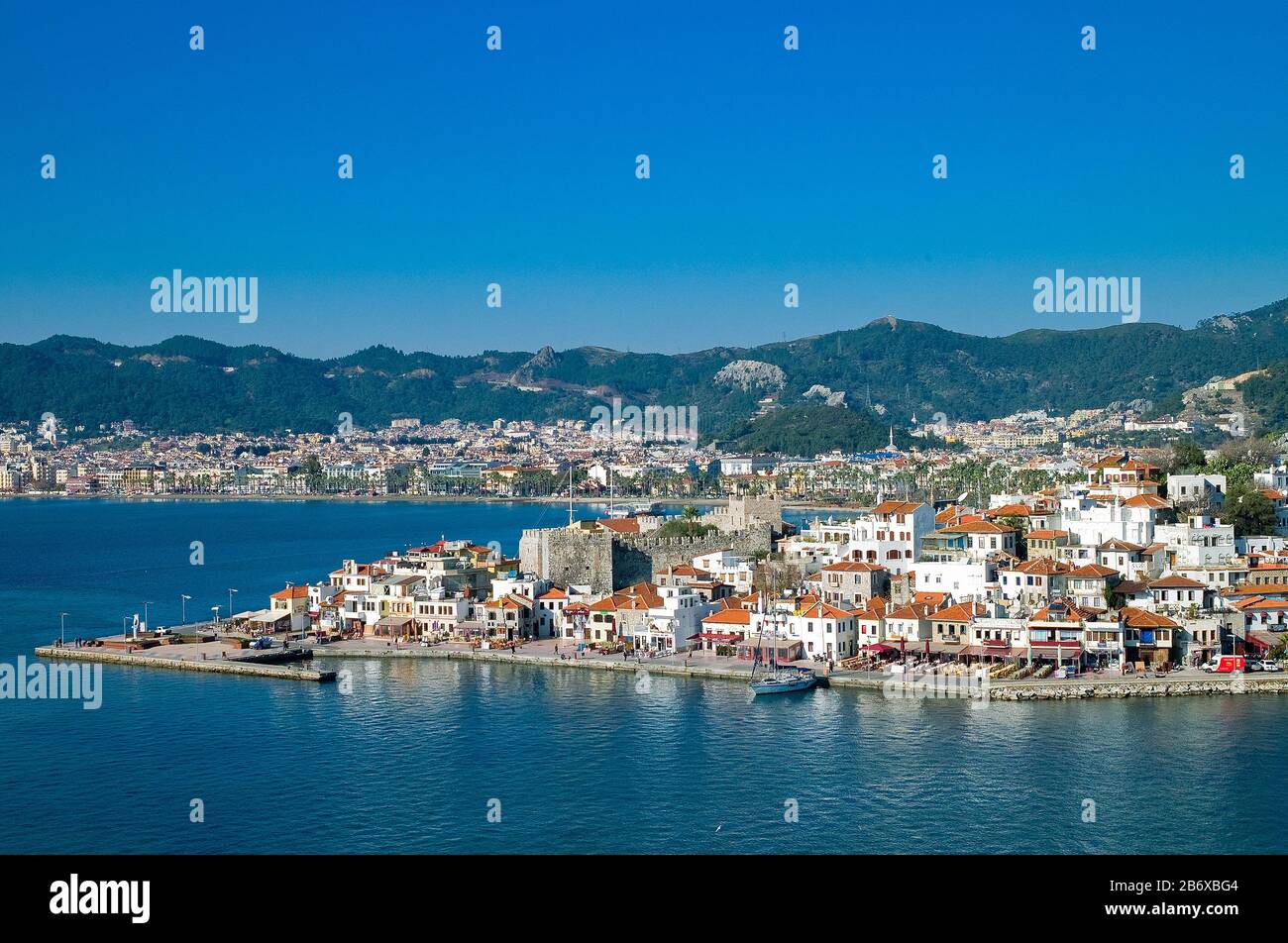 Marmaris, Turkey, The old town seen from the sea Stock Photo