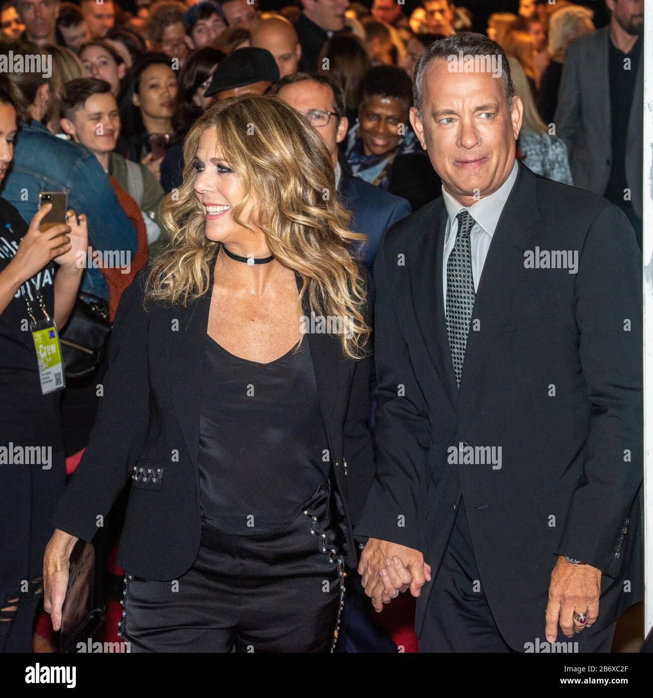Actor Tom Hanks arrives with his wife Rita Wilson to attend the World Premiere of 'The Circle' at the 2017 Tribeca Film Festival in New York on April Stock Photo