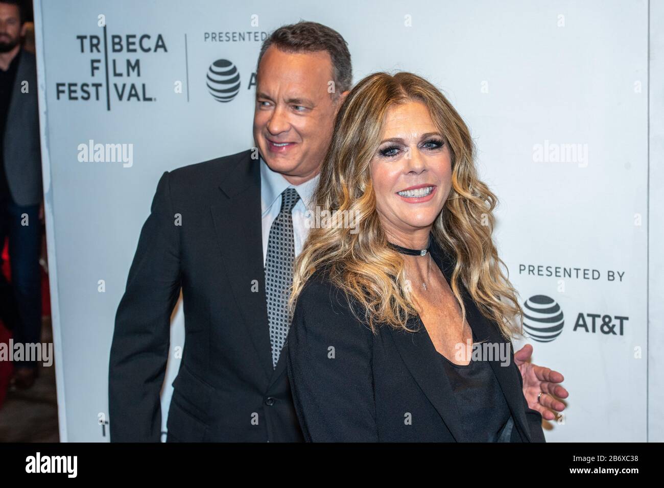 Actor Tom Hanks arrives with his wife Rita Wilson to attend the World Premiere of 'The Circle' at the 2017 Tribeca Film Festival in New York on April Stock Photo