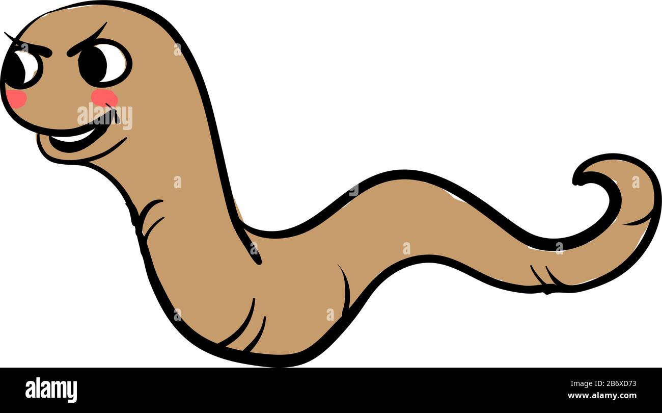 Angry worm, illustration, vector on white background. Stock Vector