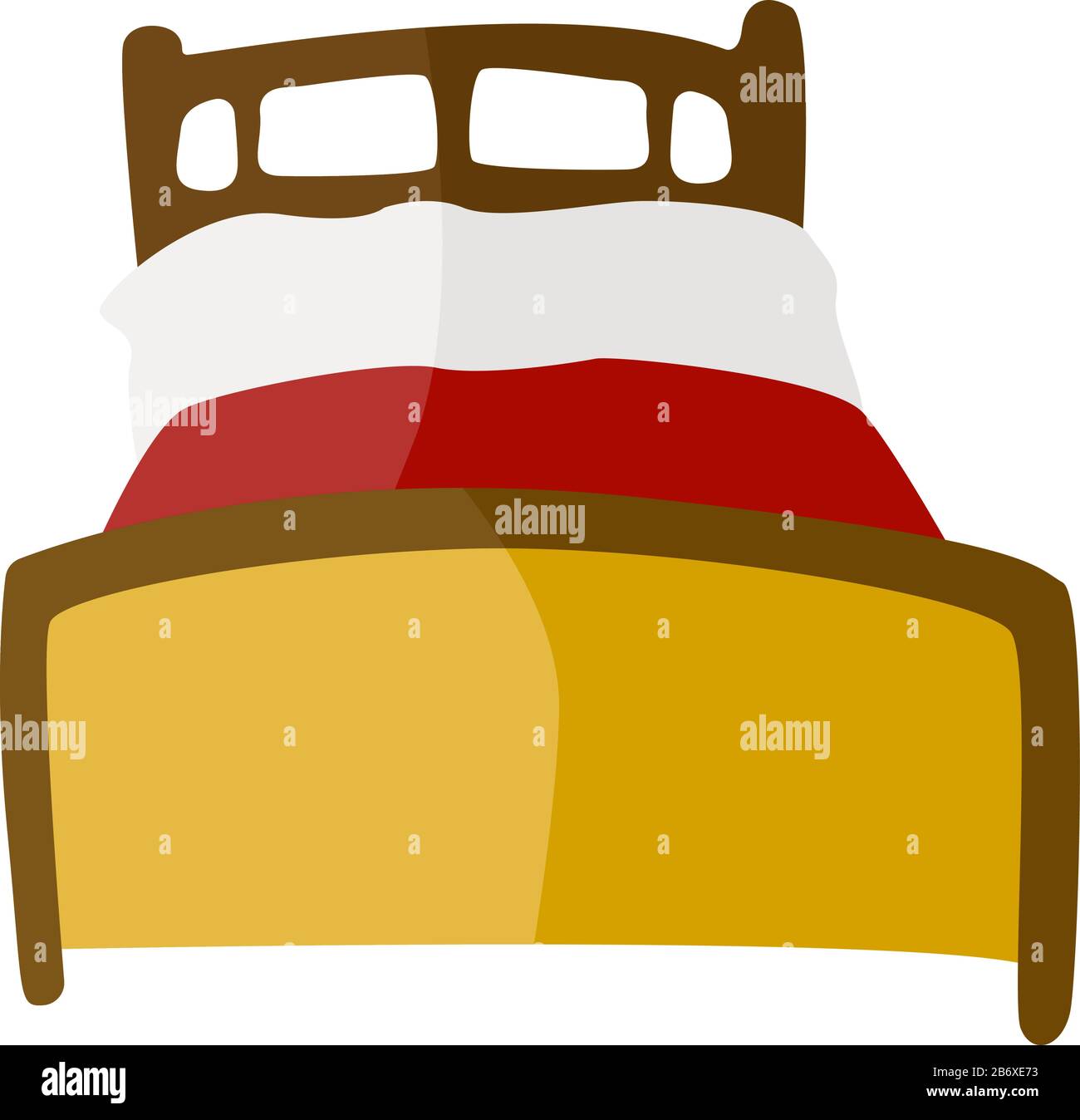 Big yellow bed, illustration, vector on white background. Stock Vector