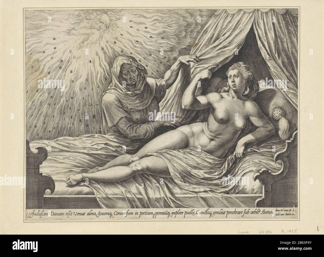 Jupiter Descends Down To Danae In The Form Of A Rain Of Gold Coins His Head With A Long Beard Is Just Visible Danae Lies On A Bed Under A Canopy Her