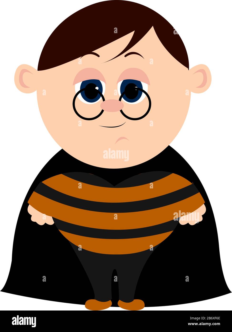 Boy with black cloak, illustration, vector on white background. Stock Vector