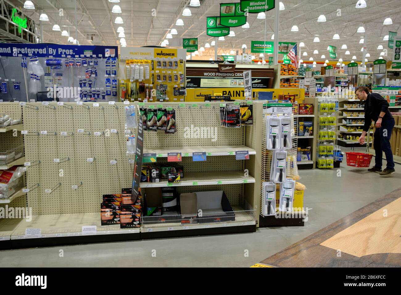 Bloomington United States 11th Mar 2020 View Of Respirator And Glove Shelves Emptied At Menards On The Day World Health Organization Declared Coronavirus To Be A Pandemic Toilet Paper Wipes Protective Breathing Masks