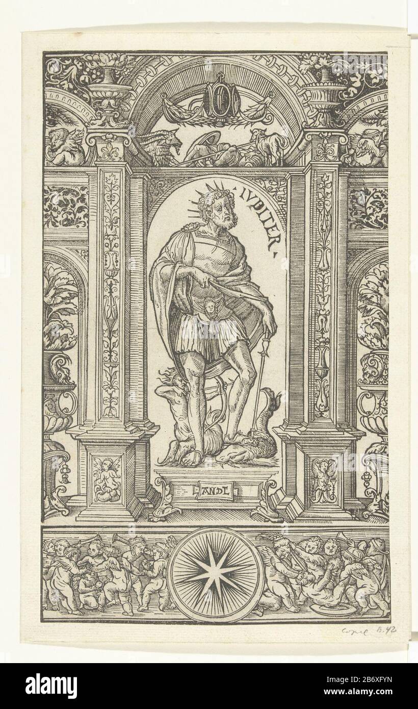 Jupiter Met Sterrenbeelden Boogschutter En Vissen Ivpiter Titel Op Object Zeven Planeten Serietitel The Jupiter God As The Personification Of The Planet Jupiter As Attributes With A Crown On Its Head And