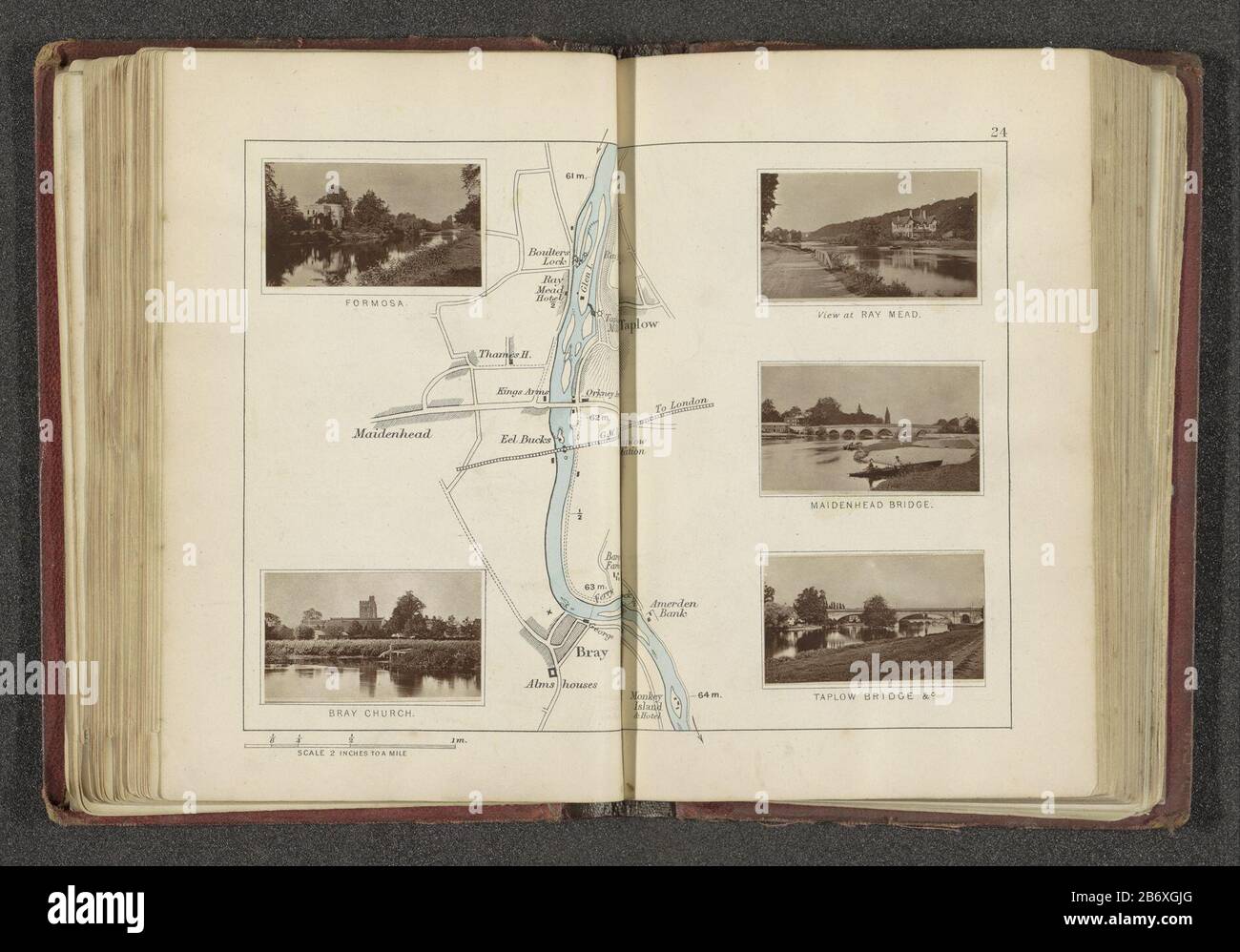 Kaart met vijf afbeeldingen van plaatsen langs de Theems Left: face on Formosa Island and a church, right face Ray Mead, a bridge at Maidenhead and a bridge at Taplow. Manufacturer  : photographer: Henry W. Tauntprentmaker: anonymous location manufacture: England Dated: in or after 1878 - in or in front 1879 Material: paper Technique: woodburytype / engra (printing process) Dimensions: page: h 182 mm × W 230 mm Explanation Prints as spread opposite page 49. Subject : river island bridge where: Formosa IslandTaplowMaidenhead Stock Photo