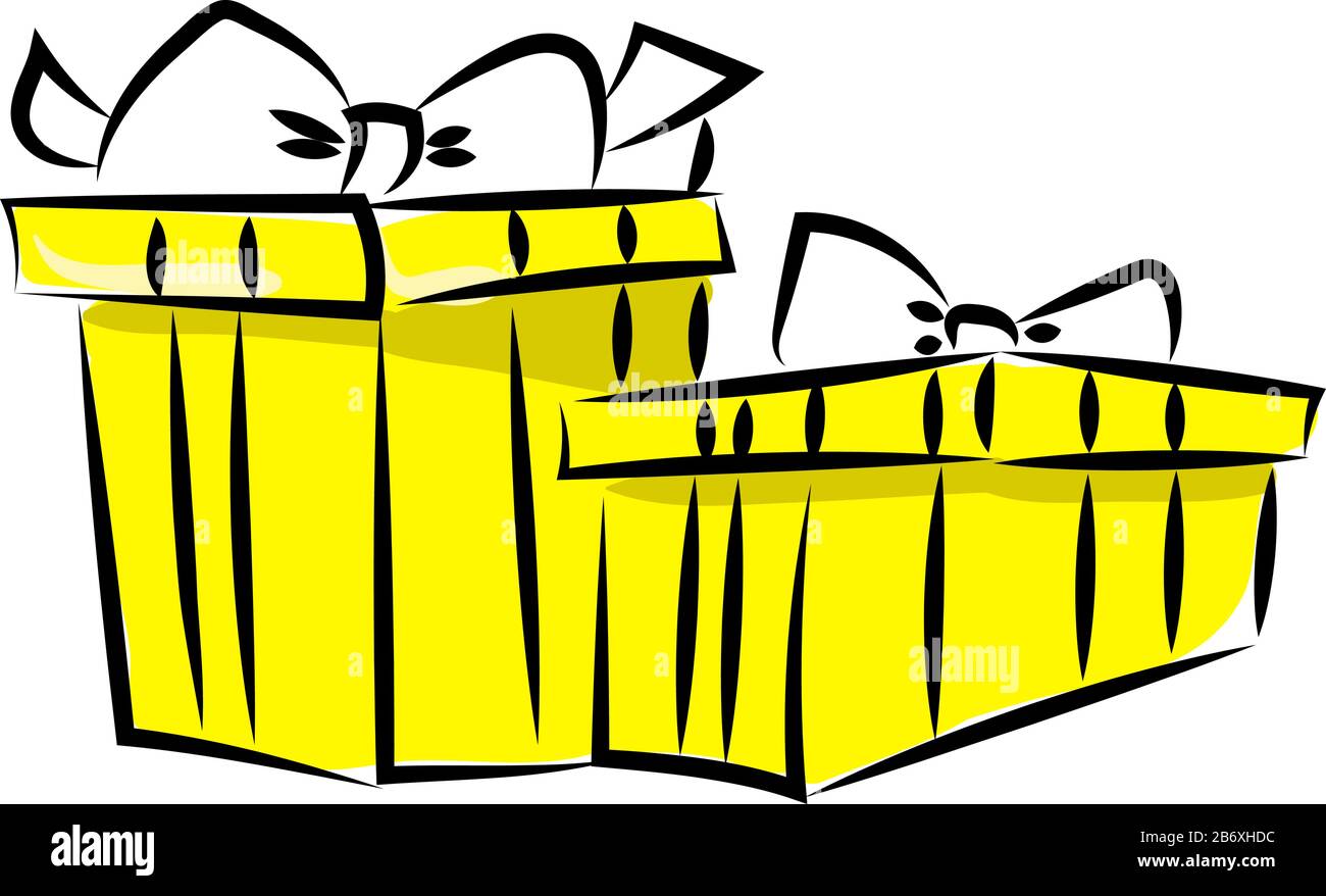 Yellow presents, illustration, vector on white background. Stock Vector