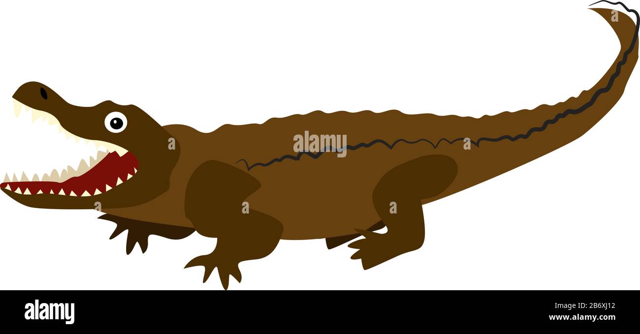 Brown crocodile, illustration, vector on white background. Stock Vector