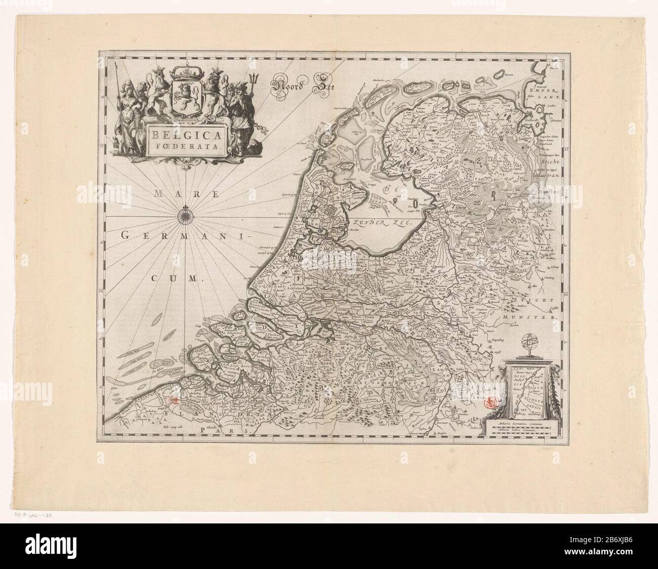 Kaart van de Republiek der Zeven Verenigde Nederlanden Belgica Foederata (titel op object) Top