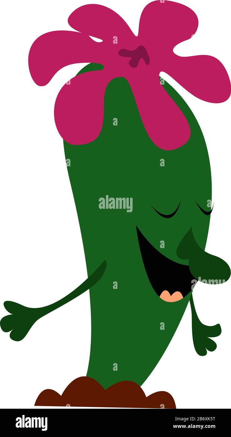 Blooming cactus, illustration, vector on white background. Stock Vector