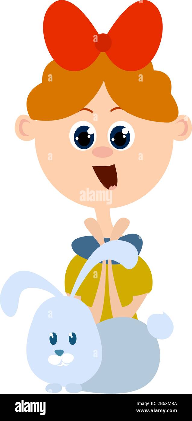 Girl with bunny, illustration, vector on white background Stock Vector ...