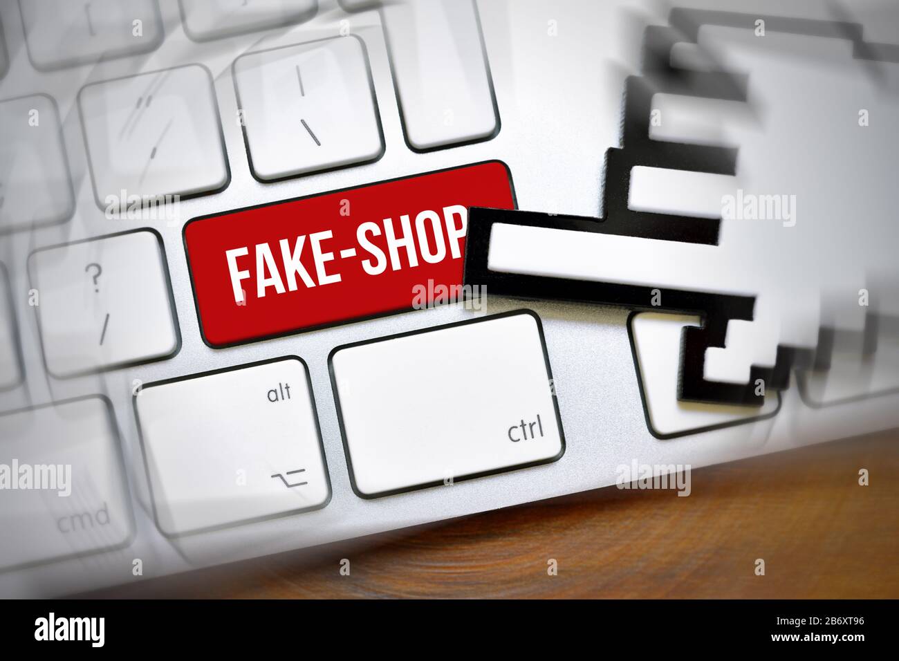 FOTOMONTAGE, Computertaste mit der Aufschrift Fake-Shop Stock Photo