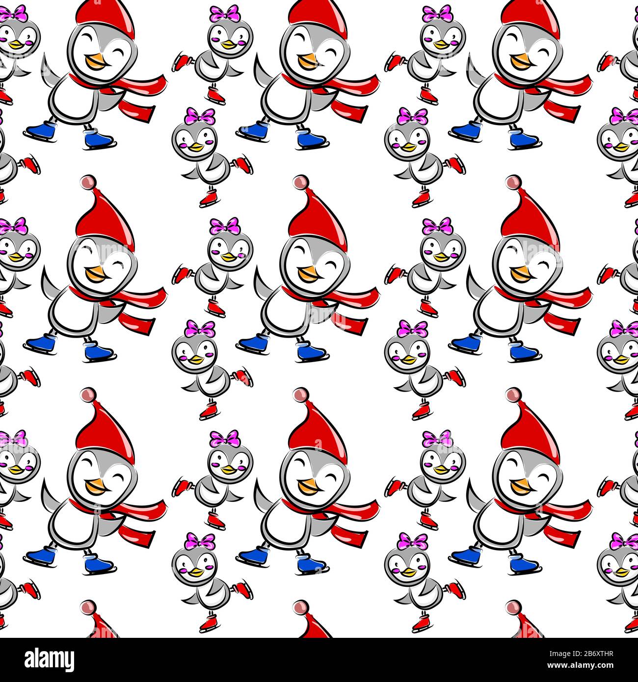 Penguins pattern, illustration, vector on white background. Stock Vector