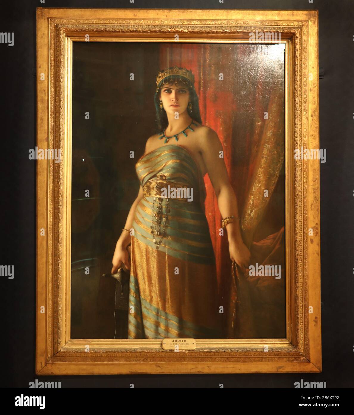 The oil on canvas painting Judith by artist Charles Landelle at The Enchanted Interior exhibition at the Guildhall Art Gallery, London, which features works from Pre-Raphaelites Edward Burne-Jones, Dante Gabriel Rosetti and Evelyn Morgan. Stock Photo