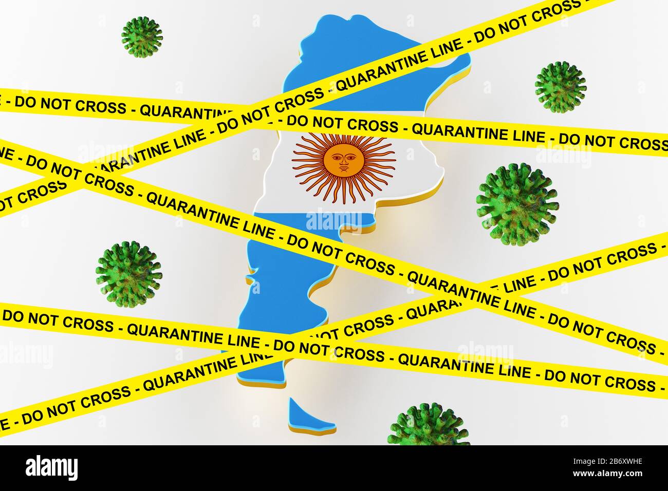 Virus cells, pandemic influenza virus epidemic infection, coronavirus, Asian flu concept, against the background of a argentina flag. 3d rendering Stock Photo