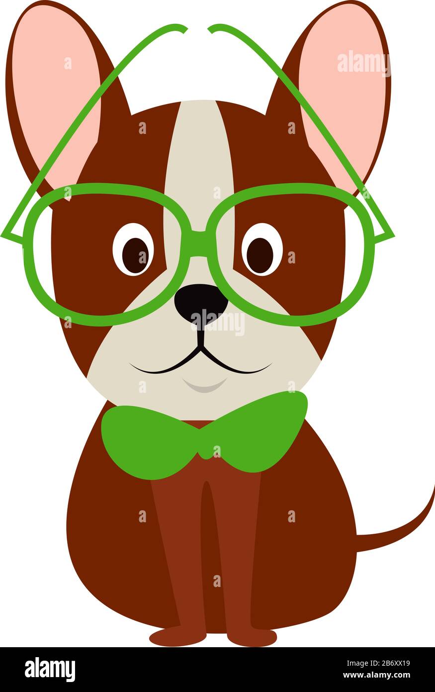 Dog with glasses, illustration, vector on white background Stock Vector