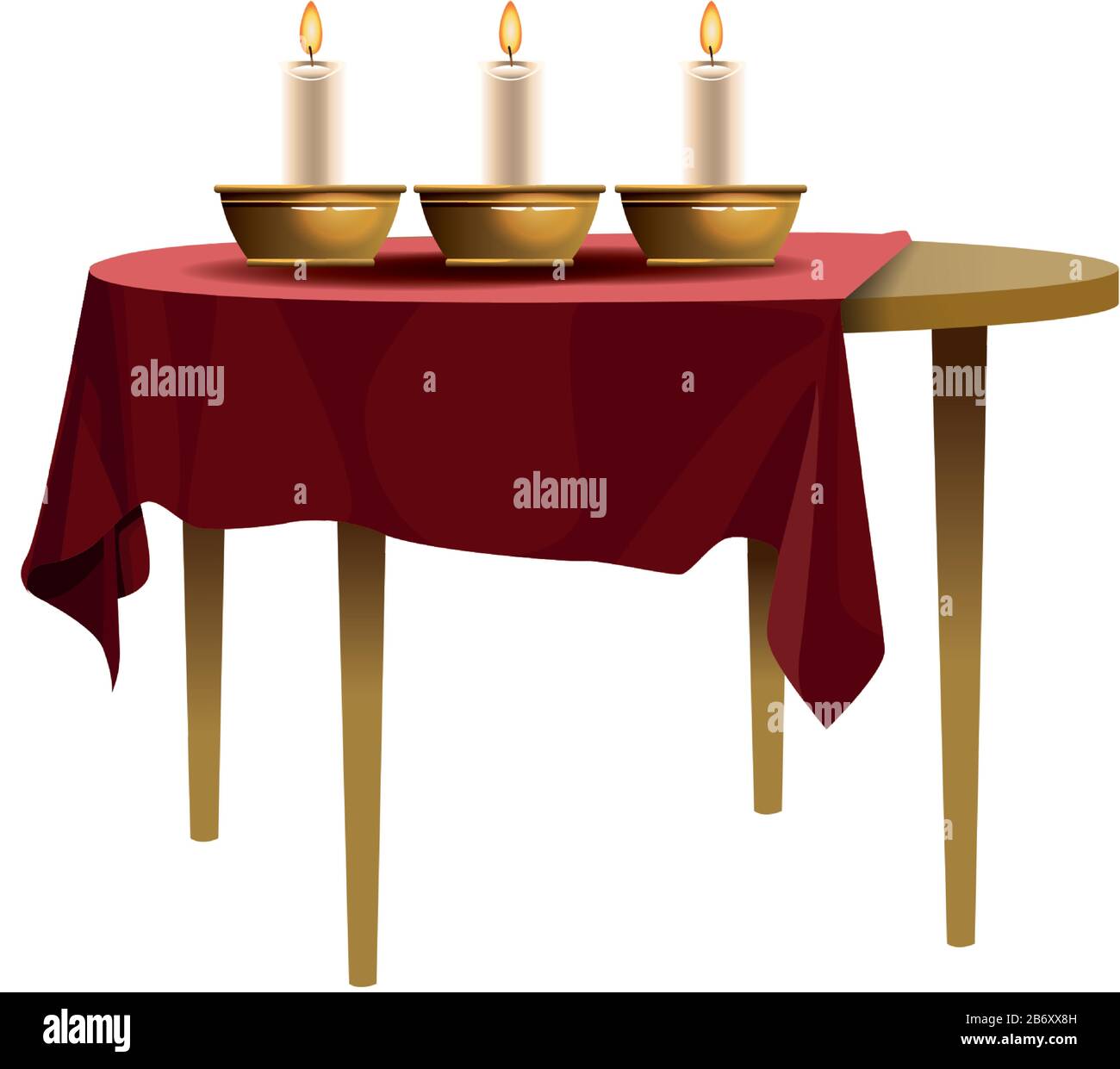 Antique dish and candles in table Stock Vector