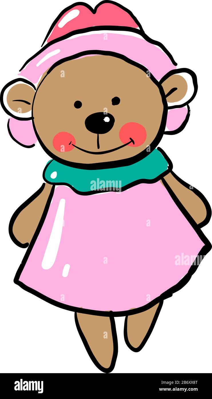 Cartoon girl in pajamas dress with her teddy vector Stock Vector