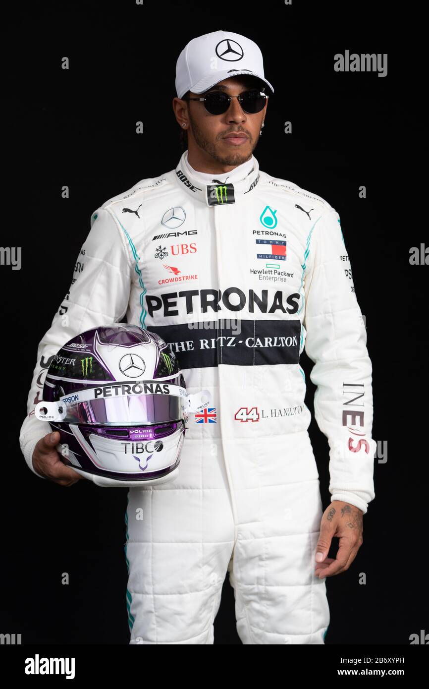 Melbourne, Australia. March 12, 2020: Melbourne, Australia - March 12 2020:  Lewis Hamilton of Mercedes-AMG Petronas Formula One Team at the driver  portrait session at the 2020 Formula 1 Australian Grand Prix