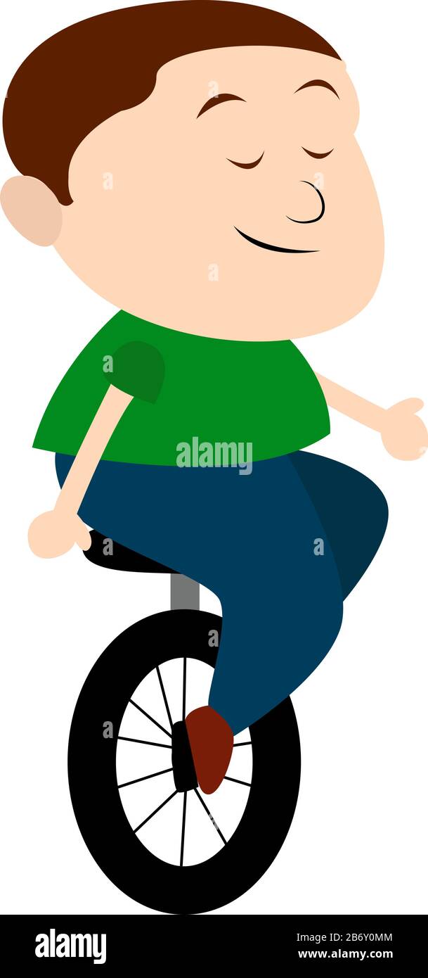 Kid on monocycle, illustration, vector on white background. Stock Vector