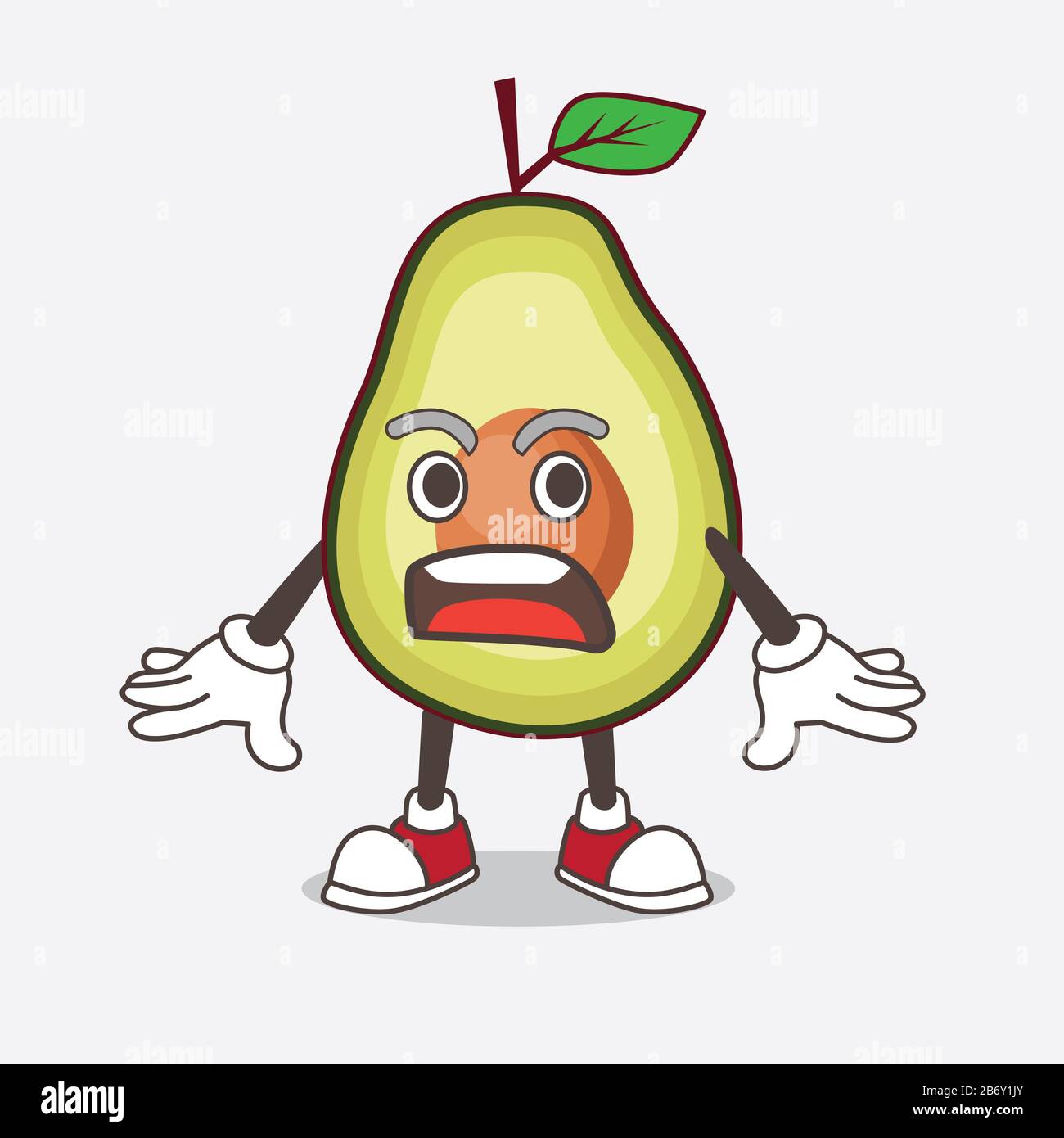 An illustration of Avocado Fruit cartoon mascot character with a surprised gesture Stock Photo