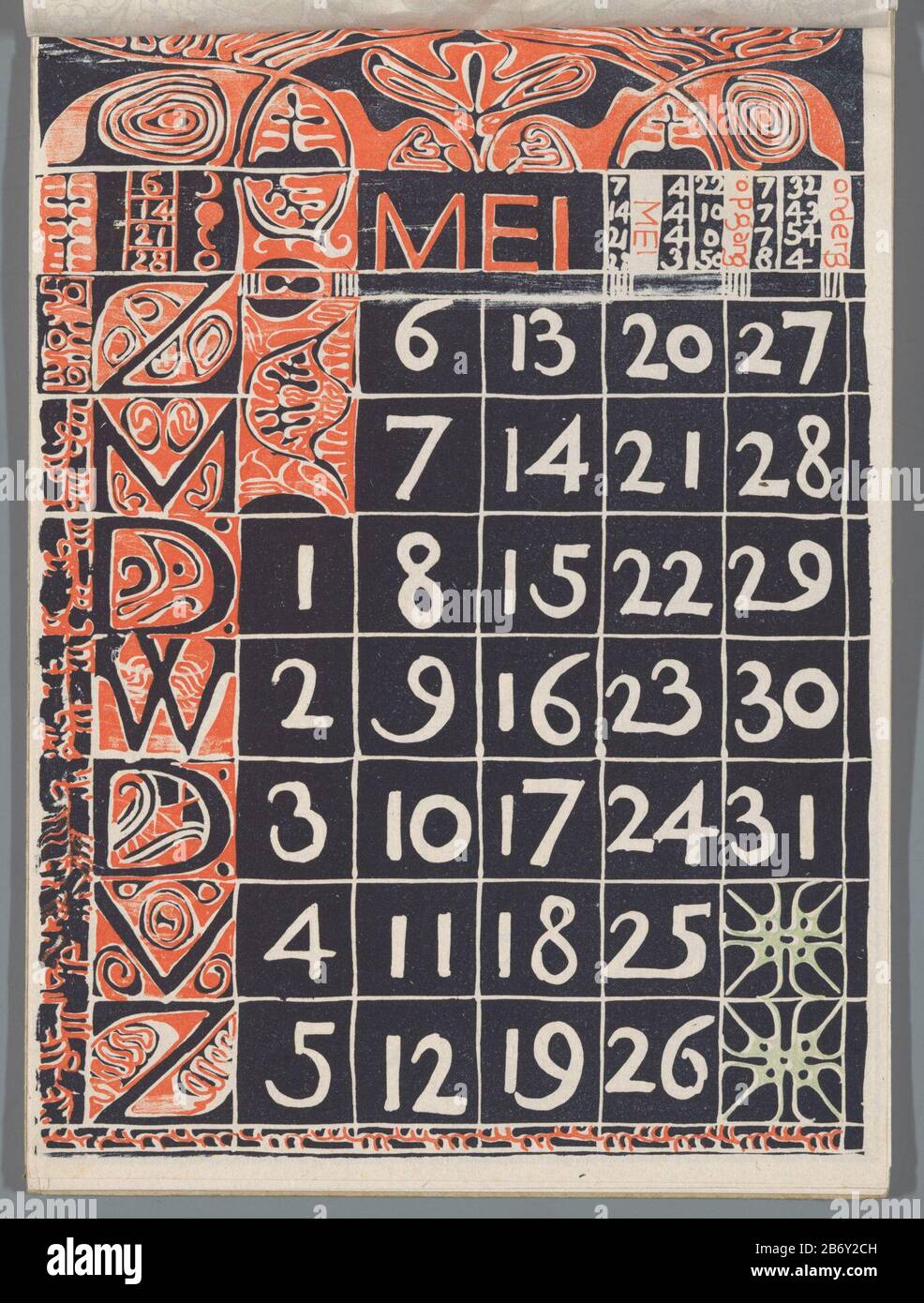 Kalenderblad mei 1900 Calendar Journal May 1900 Object Type : print calendar  sheet Item number: RP-P-1969-262 Manufacturer : printmaker: Carel Adolph  Lion Cachet Publisher: Scheltema & Holkema's Boekhandel Place manufacture:  Amsterdam Date: