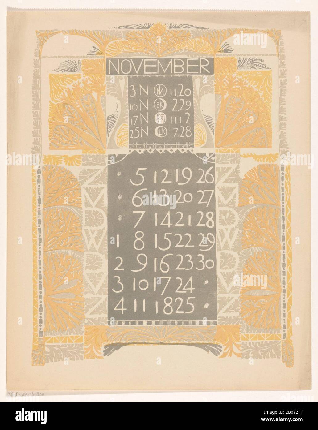 Kalenderblad november 1899 Ornament border with plantmotieven ...