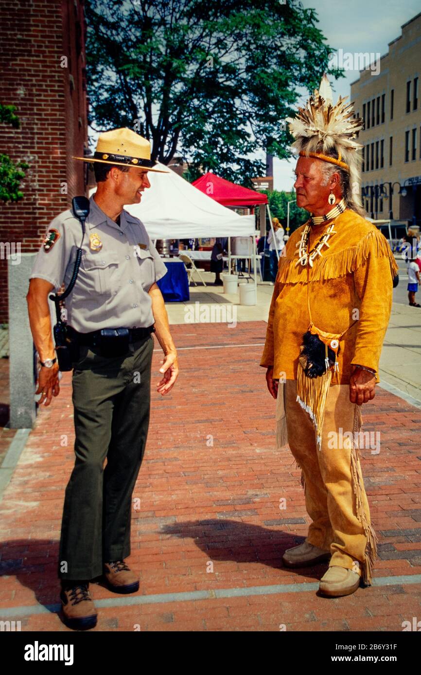 Native American Army Ranger A Ranger and Native America in full costume appear to be having a ...