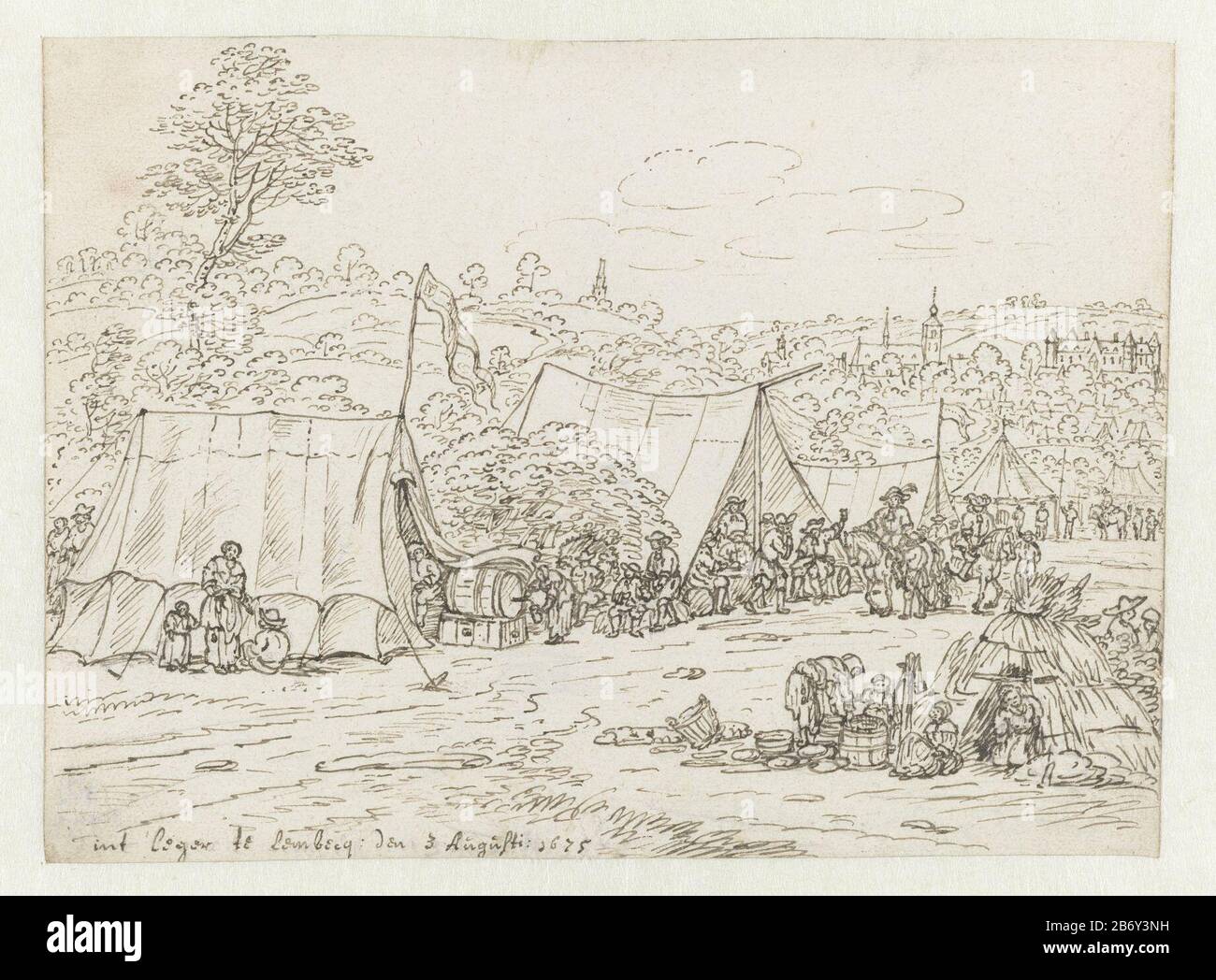 Kampement van het leger van Willem III te Lembeek Encampment of the army of William III in Lembeek Property Type: Drawing Object number: RP-T-1898-A-3663 Manufacturer : artist: Josua de Grave Date: Aug 3 1675 Physical features: pen in brown material: paper Ink Technology : pen Dimensions: h 132 mm × W 180 mm Subject (military) camp with tents names of towns and villages (military) camp with tents names of towns and village: LembeekLembeekWie: William (prince of Orange and king of England, Scotland and Ireland) Stock Photo