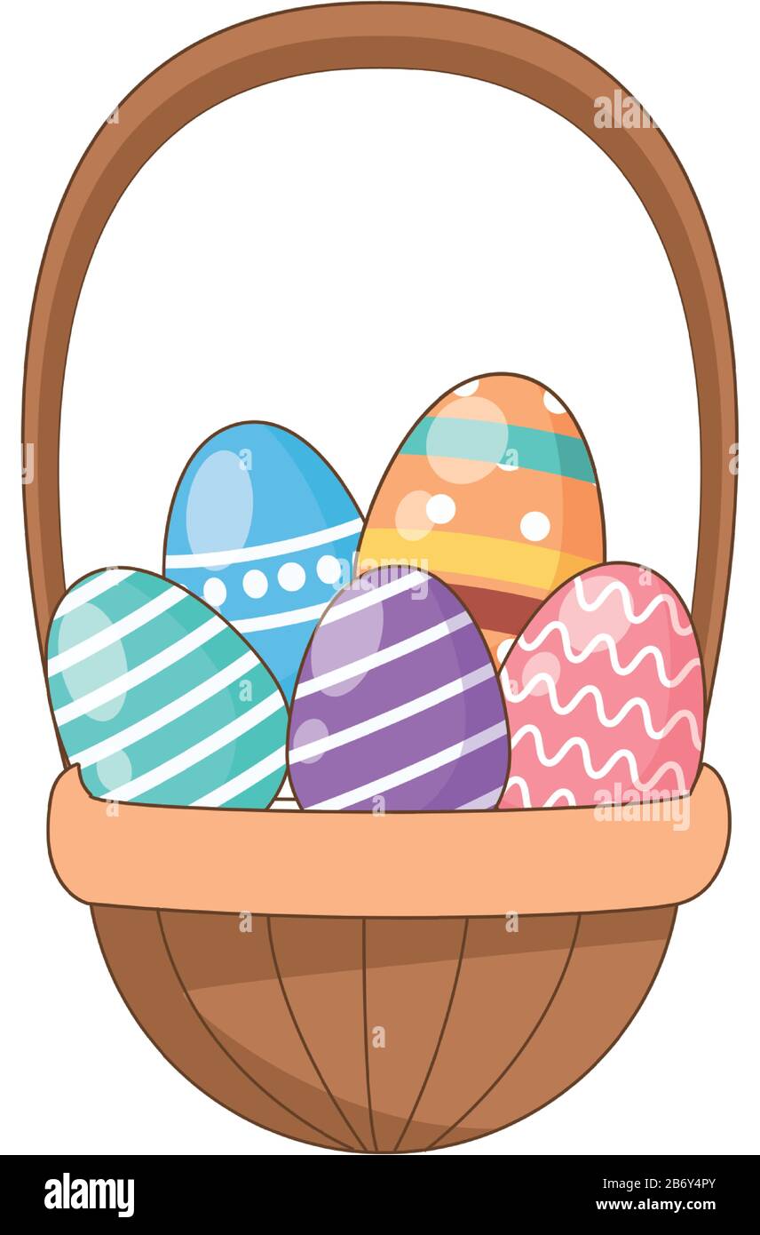 eggs painted easter in basket Stock Vector