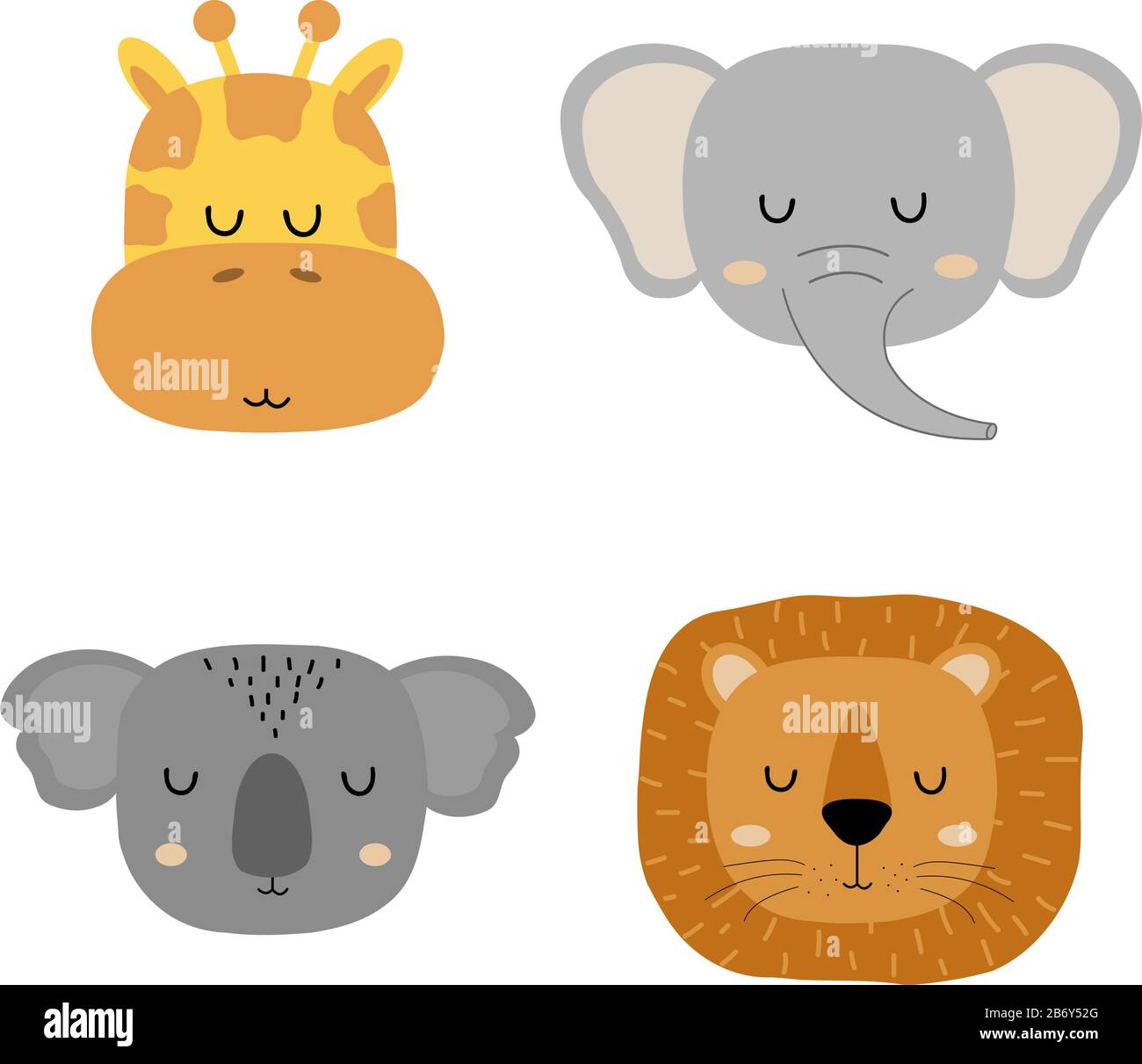 Set of cute hand drawn slleping animals - giraffe, elephant, lion and  koala. Cartoon zoo. Vector illustration. Animals for the design of  children's Stock Vector Image & Art - Alamy