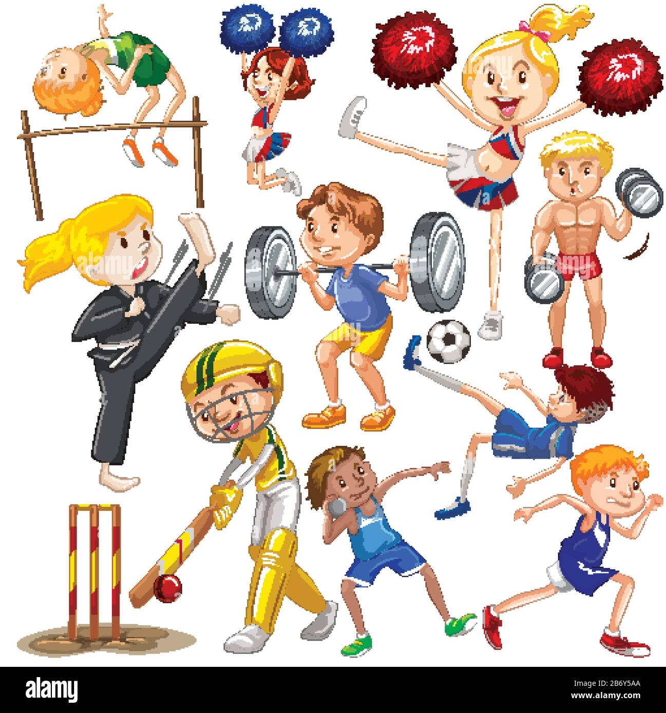 Set of many people doing different sports illustration Stock Vector