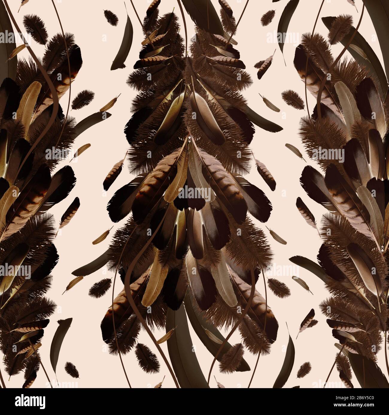 Seven brown feathers laid out against a black background going from the  tallest to the smallest Stock Photo by umuller