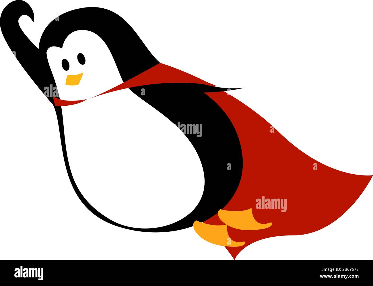 Penguin with cape, illustration, vector on white background. Stock Vector