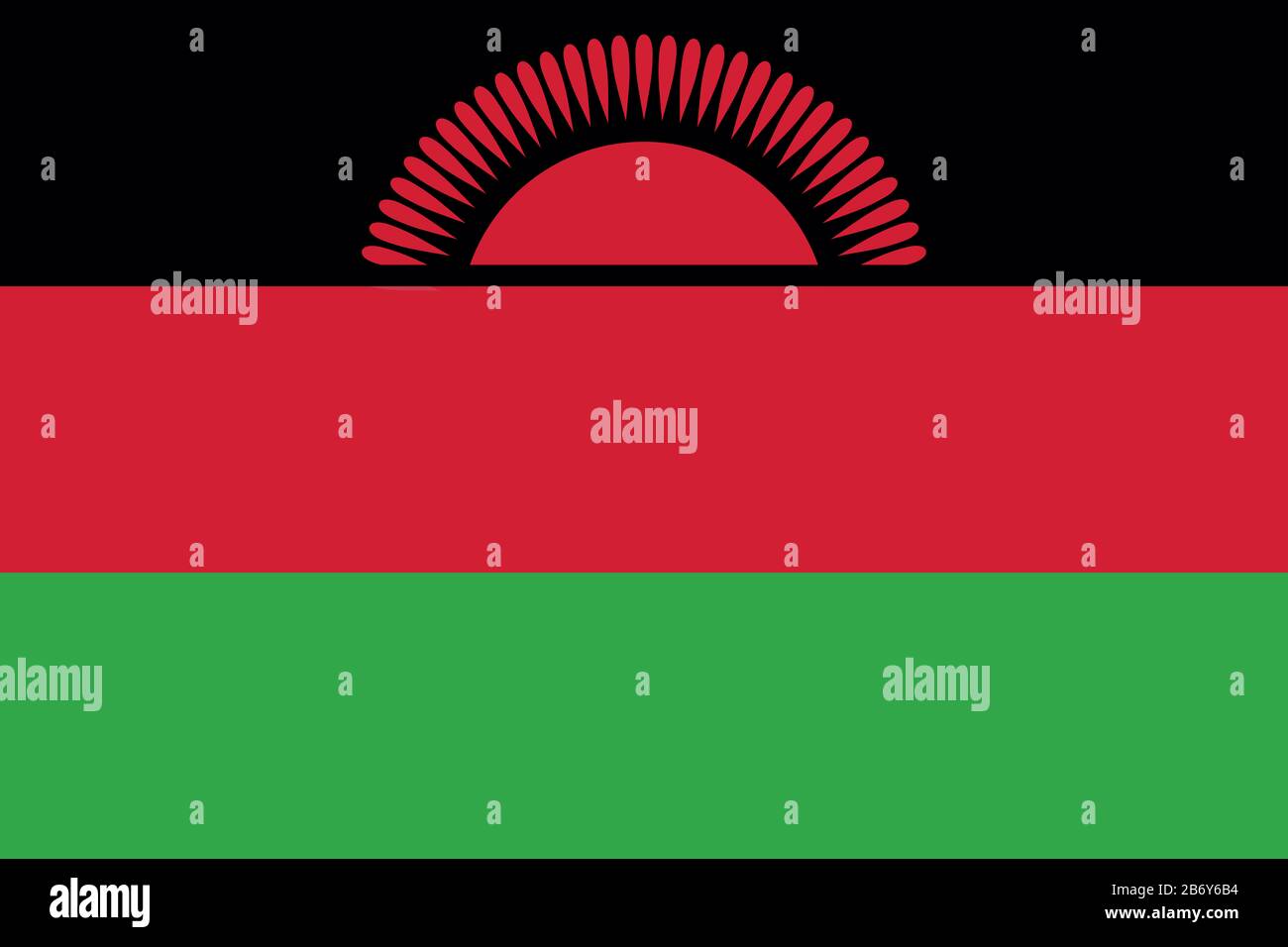 Flag of Malawi - Malawian flag standard ratio - true RGB color mode Stock Photo