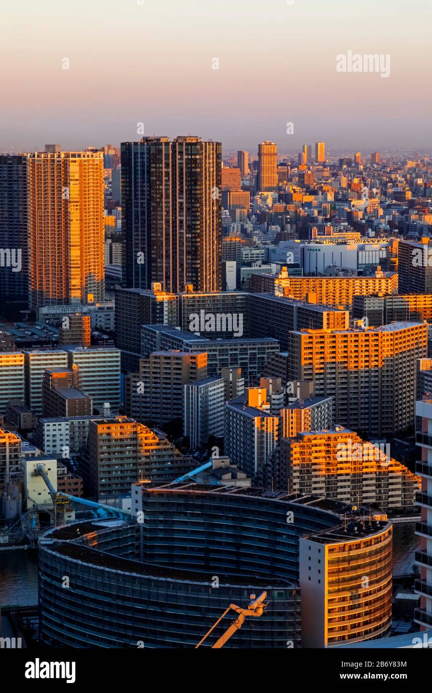 Japan, Honshu, Tokyo, Toyosu Area Modern Skyline, Modern Apartments and ...