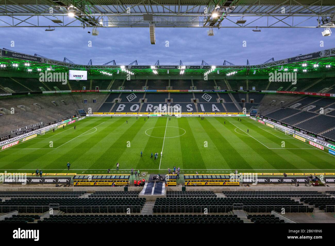 first Bundesliga match behind closed doors due to the coronavirus epidemic, sports, football, 2019/2020, Borussia Moenchengladbach vs. 1. FC Koeln 2-1, Stadium Borussia Park, empty visitor stands Stock Photo