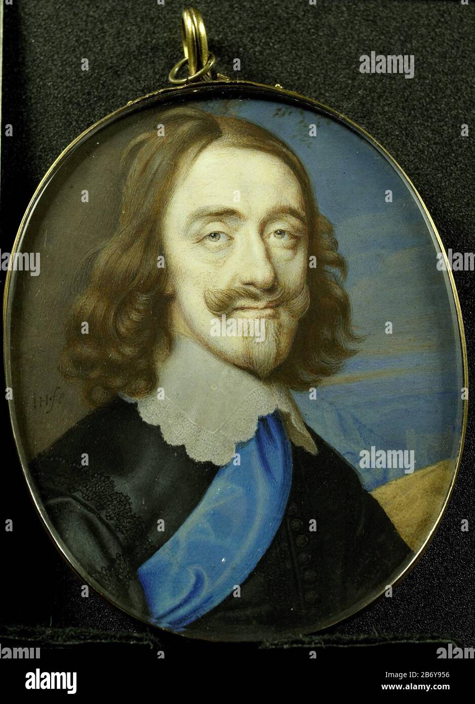 Karel I (1600-49), koning van Engeland, SK-A-4325  Portrait of Charles I (1600- 49), king of England. Bust, right. Part of the collection portretminiaturen. Manufacturer : painter John Hoskins Dating: 1610 - 1664 Physical features: miniature on cardboard materials: cardboard gold glass Dimensions: support: H 8 cm. B × 6.4 cm. external dimensions: h 9.5 cm. (Incl. Table and eye) × W 6.6 cm. (Incl. Range) × d 0.7 cm. OnderwerpWie: Charles I (King of England) Stock Photo