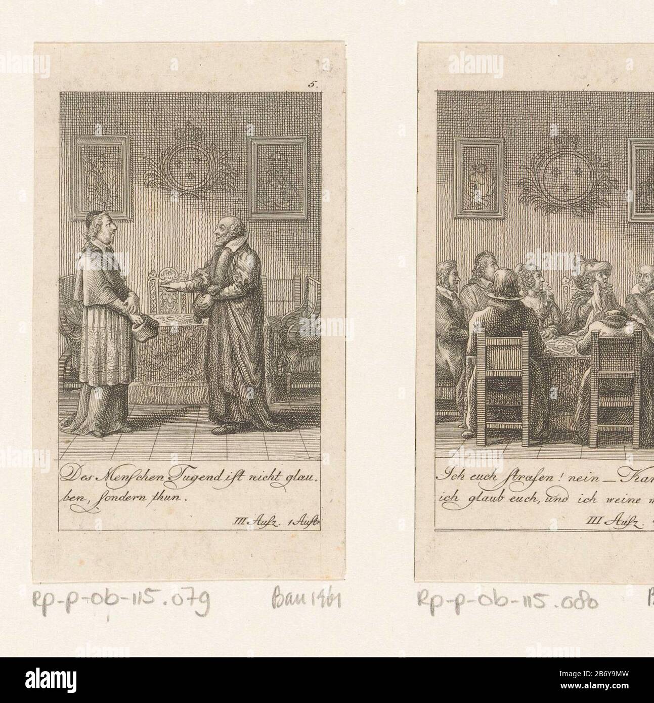 Karel van Lotharingen in gesprek met Michel de l'Hopital Top Right numbered  as follows: 5. With signature, and page reference in the Duits.  Manufacturer : print maker: Daniel Nikolaus ChodoWie: ckiPlaats manufacture: