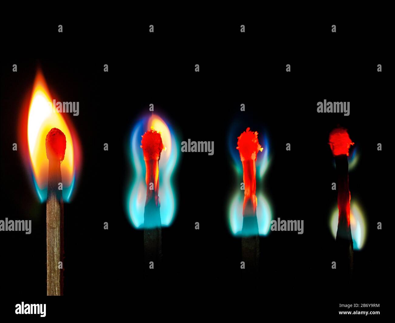 abstract photo of burning matchstick in different stages of burning Stock Photo